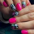 24pcs square press-on nails featuring rose red and hand-painted floral designs on black base - Yellow Jelly Glue Set (With Nail File)