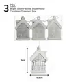 Set di 3 addobbi natalizi a forma di casa argento con neve, misura 9cm x 6,5cm - Argento Brillante (3 Pezzi/Scatola)