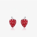 Cute S925 sterling silver strawberry stud earrings with red enamel finish and leaf detail - Red Strawberry S925 Silver Pin Style