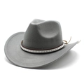 Detail of grey felt cowboy hat featuring brown leather band with silver star metal studs - M (56-58cm) / Light Gray