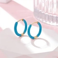 Azure blue enamel hoop earrings with gold-plated finish on minimalist white pedestal - Jade Green