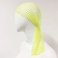 Detail of neon green mesh headscarf with sparkling rhinestones and adjustable tie straps - Short Style / Fluorescent Green