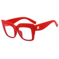 Modische rote Oversize-Brille mit quadratischen goldenen Metallakzenten an den Bügeln - Roter Rahmen