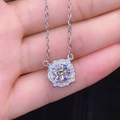 Silver necklace with round brilliant-cut solitaire pendant and halo diamonds held in hand - Xl-26 [with Chain]