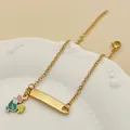 Bracelet doré pour enfants avec plaque en métal vierge et breloque coq colorée - Coq