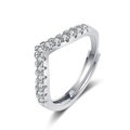 Macro detail of silver V-shape ring with pavé-set zircons and adjustable open band - White Gold Ljz-121 / Adjustable Open