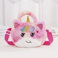 Pink tie-dye plush unicorn shoulder bag for girls with adjustable strap and golden horn - Round Eyes Rose Red Gradient