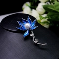 Elegant lotus brooch with deep blue enamel petals, central pearl, and rhinestone accents - Dark Blue Lotus Pearl