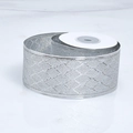 Silver Christmas ribbon with glitter diamond pattern on spool for holiday gift wrapping - Silver Edge Diamond [6cm Wide]