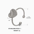 Silver stainless steel twisted open ring with a textured heart detail in a sleek finish - Silver Heart Style