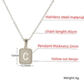 Detail view of a brushed stainless steel C-letter rectangular pendant with specifications - Letter C (Steel Color C With Chain)