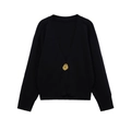 Cárdigan de punto negro de manga larga con cuello en V y elegante botón metálico geométrico - S / Negro