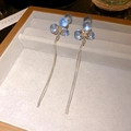 Blue beaded drop earrings with silver chain and shell accents in a jewelry box - 20# Silver Needle Resin Ball Tassel Earrings