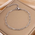 Detailed macro view of the silver paperclip chain bracelet with lobster clasp and extension - Silver