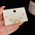 Three-piece set of golden heart earrings with S925 silver needles and zircon details - Gold-Rhinestone Opal Heart Chain Set (77#)