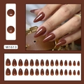 Reddish brown almond-shaped press-on nails set with glossy finish and 24 pieces - Simple Red Brown (With Glue)