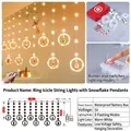 3m Warm White LED Starry Ring Icicle Lights with Santa Ornaments and 8 Remote Modes - Battery Remote [120 LEDs] / Snowflake Wish Ring [Warm White]