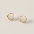 Minimalist square stud earrings in cream white resin with gold-toned metal border - Pure White