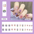 Cute lavender press-on nails with tulip floral designs and rainbow heart patterns - Cute Childhood (R766)