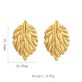 Detail view of gold leaf earrings with vein texture including size and weight specs - Embossed Leaf Vein Earrings