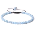 Adjustable 4mm light blue natural stone beaded bracelet with black woven cord - Aquamarine