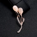 Elegant tulip brooch with pink cat-eye stones and white zircons on rose gold setting - Tulip Opal