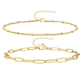 Gold layered bracelet set featuring a thin beaded chain and a thick paperclip link chain - Gold Set - Bead/Paperclip Chain Mix