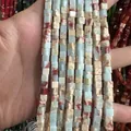 Perles carrées en pierre naturelle bleu et beige pour création de bijoux DIY - 4x4mm (Environ 38cm Fil) / Pierre Impériale de Couleur Claire