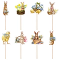 8er-Set Oster-Cupcake-Topper mit Hasen, Küken und Aquarell-Blumenmustern auf weißem Grund - Aquarell-Osterelemente-Stil (L-00256)