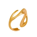 Minimalist branch-style adjustable open ring in a high-polished golden finish for women - KC Gold