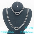 Silver stainless steel double snake chain necklace and bracelet set with knot clasp - 3mm Steel Color (KS226907-Z)