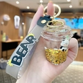Panda liquid quicksand keychain in a mini milk tea cup with grey silicone strap - Heart Cup