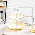 Two-tier cream white ceramic dessert stand with silver handle and scalloped edges - 2-Tier / Cream White