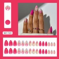 Unghie finte a mandorla con stampe floreali magenta e set completo da 30 pezzi esposto - Stile Floreale Rosa Rosso (W1720)