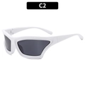 Futuristic white cat-eye sunglasses with dark grey lenses and C2 style identification - White Frame Gray Lens