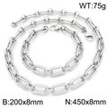 Zilveren roestvrijstalen paperclip ketting en armband set met vierkante schakels design - Zilveren Dubbele Ring Rechthoekige Ketting Set (KS223043-Z) / Armband 200x8mm + Ketting 450x8mm