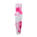 Détail du motif floral rose sur une robe longue moulante blanche sans bretelles - S / Magenta
