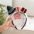 Christmas headband featuring green velvet trees and red gift boxes for holiday celebrations - No.23 Green Velvet Tree