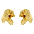 Macro view of gold irregular crinkled stud earrings with polished geometric texture - Irregular Pleated Leaf / VE1103 Gold