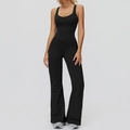 Zwarte yoga bodysuit met gekruiste rug en uitlopende broekspijpen met wijde pijpen - S / Premium Zwart