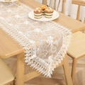 Detailed view of white French lace table runner, floral embroidery, elegant dining decor. - Style 9