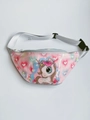 Pink heart unicorn kids fanny pack with adjustable silver waist strap for girls - Pink 3D Unicorn