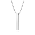 Sleek silver stainless steel vertical bar necklace with a classic round bead chain - Silver-Rectangular Pendant