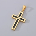 Gouden en zwarte kruishanger met kristallen inleg op een roestvrijstalen ketting - Stijl A Goudkleur-Zwarte Inleg met Diamant (Geen Ketting) (KP130984-HR)