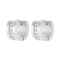 Silver stainless steel earrings with sparkling white cubic zirconia row - Wide Surface Row Zircon Huggie (KE109380-XY)