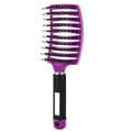 Curved purple vented hair brush with boar bristles and anti-slip handle for hair styling - With Boar Bristle / Black Handle Purple (with Boar Bristle)