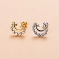 Detailed view of gold and silver star and moon earrings with sparkling zircon crystals - 4# Star Moon-Silver