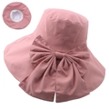Pink sun hat with large bow detail and light blend fabric for summer UV protection - M (56-58cm) / Pink Normal