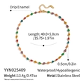 Detailed specs of the colorful drip enamel bead necklace in waterproof stainless steel - Colorful Drip Enamel Beaded Necklace (YYN025409)