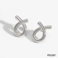 Polished silver geometric twist stud earrings in a minimalist fish-shaped knot design - Silver (PD3287)